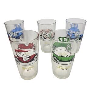 Set of 5 HAZEL ATLAS Antique Car GLASSES Bar Nostalgia
